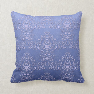 Coussin Motif damassé floral bleu complexe