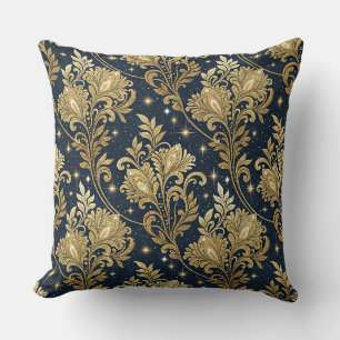 Coussin Motif damassé floral de palais royal pailleté or