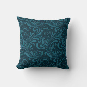 Coussin Motif damassé floral sarcelle foncé