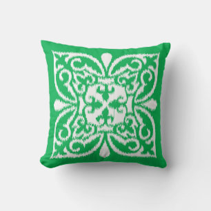 Coussin Motif damassé Ikat - vert jade et blanc