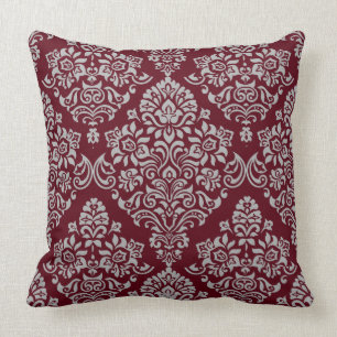 Coussin Motif damassé luxueux sur bordeaux riche et profon