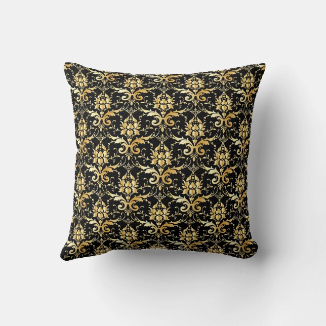 Coussin Motif damassé or sur fond noir (Verso)