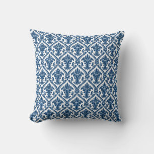 Coussin Motif damassé orné bleu marine et blanc élégant