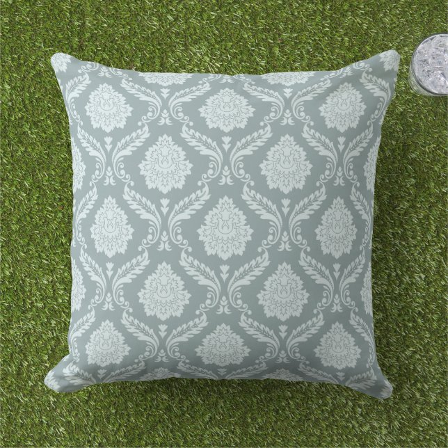 Coussin Motif Damassé Rococo Canard Œuf Bleu+Turquoise (Herbe)