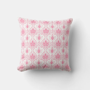 Coussin motif damassé rose blanc