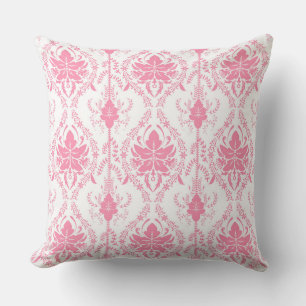 Coussin motif damassé rose blanc