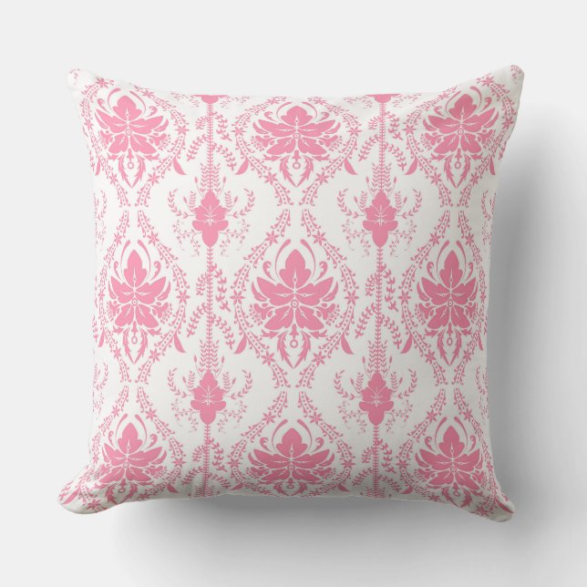 Coussin motif damassé rose blanc (Recto)
