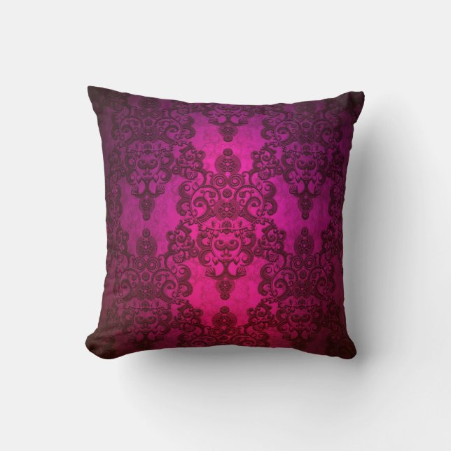 Coussin Motif Damassé Rose Foncé Luminescent (Recto)