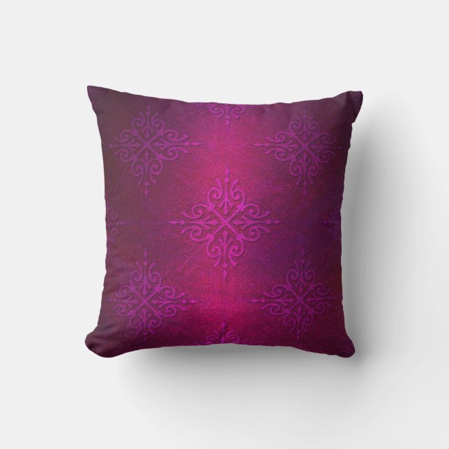 Coussin Motif damassé rose profond fantaisie violet (Recto)