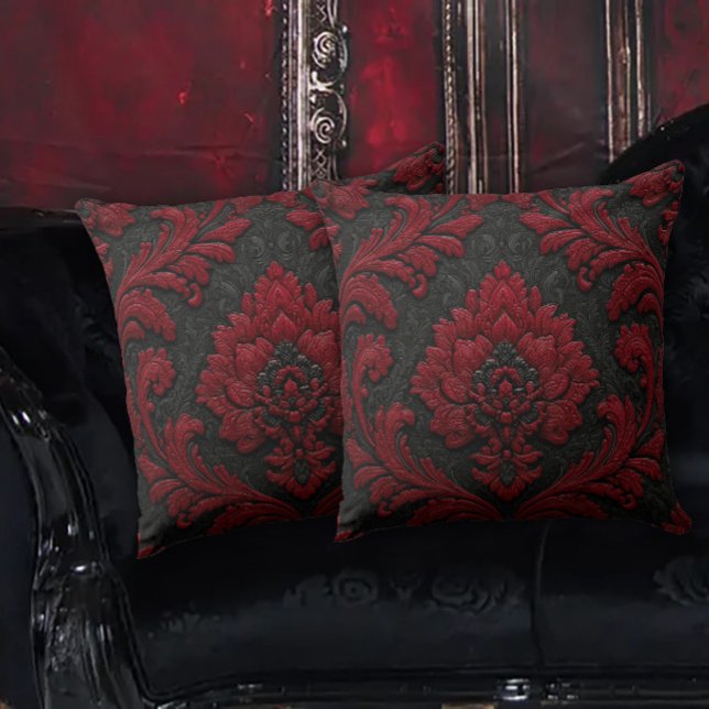 Coussin Motif Damassé Rouge et Noir (Créateur téléchargé)