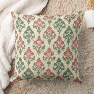Coussin Motif damassé rouge vert vintage (8)