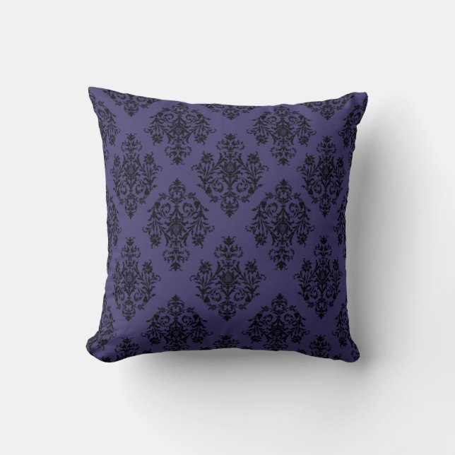 Coussin Motif damassé sur riche velours bleu (Recto)