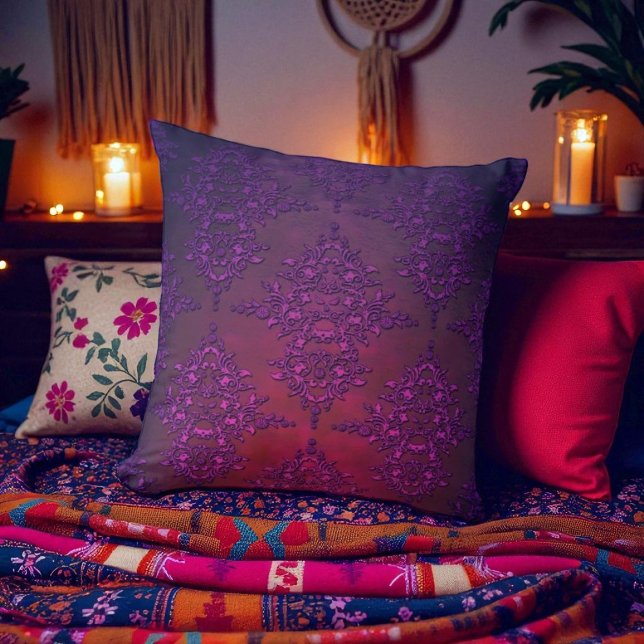 Coussin Motif damassé vibrant orange violet (Créateur téléchargé)