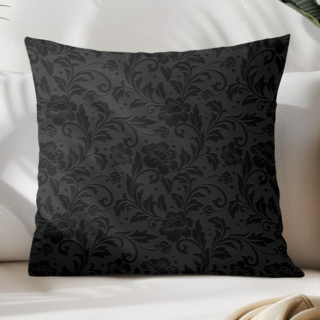 Coussin Motif damassé vintage monochrome noir (Créateur téléchargé)