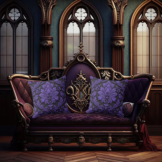 Coussin Motif Damassé Violet et Noir  (Créateur téléchargé)