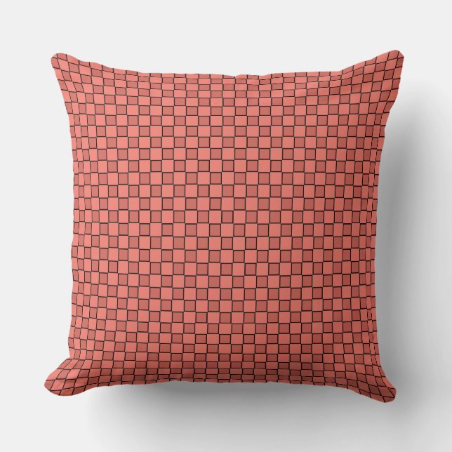Coussin Motif damier rose saumon noir (Recto)