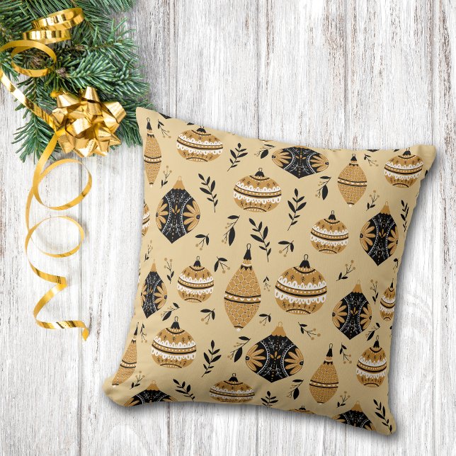 Coussin Motif d'ampoules d'arbre de Noël Noir d'or (Créateur téléchargé)
