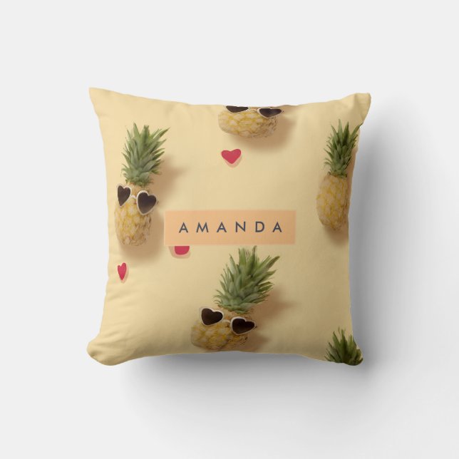 Coussin Motif d'ananas mignon personnalisé (Recto)