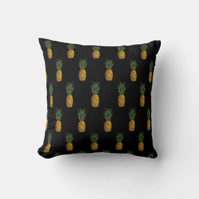 Coussin Motif d'ananas tropical Noir (Recto)