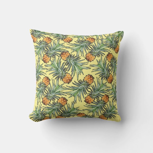 Coussin Motif d'ananas tropical sur jaune (Recto)