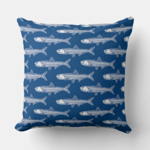 Coussin Motif d'anchois - Blanc et bleu Shibori