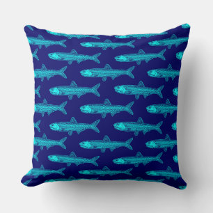 Coussin Motif d'anchois - Cyan et Deep Navy