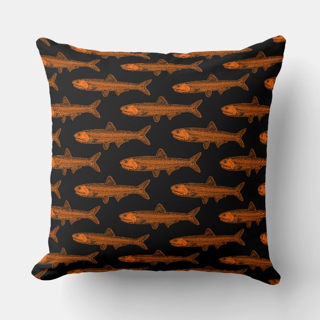 Coussin Motif d'anchois - orange et noir (Recto)
