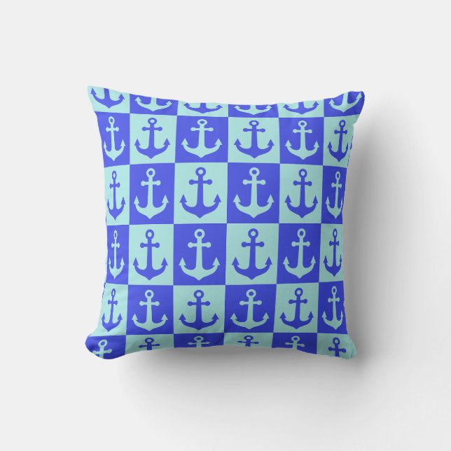 Coussin Motif d'ancre de bateau à carreaux - Tons bleus oc (Recto)