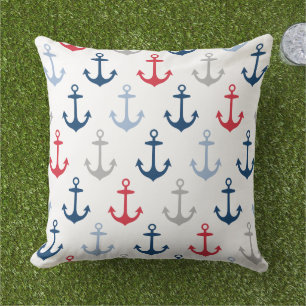 Coussin Motif d'ancre marine blanc rouge navy