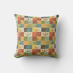 Coussin Motif d'ancre moderne nautique rétro