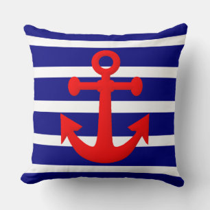 Coussin Motif d'ancre nautique et de rayures