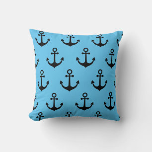 Coussin Motif d'Ancre noir moderne bleu