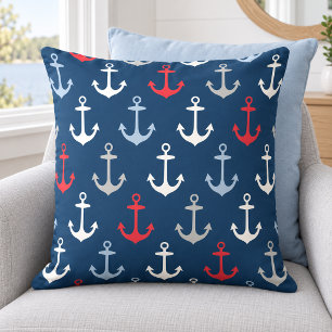 Coussin Motif d'ancre rouge de la marine nautique