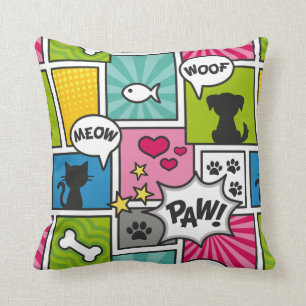 Coussin Motif d'animal familier de style de bande dessiné