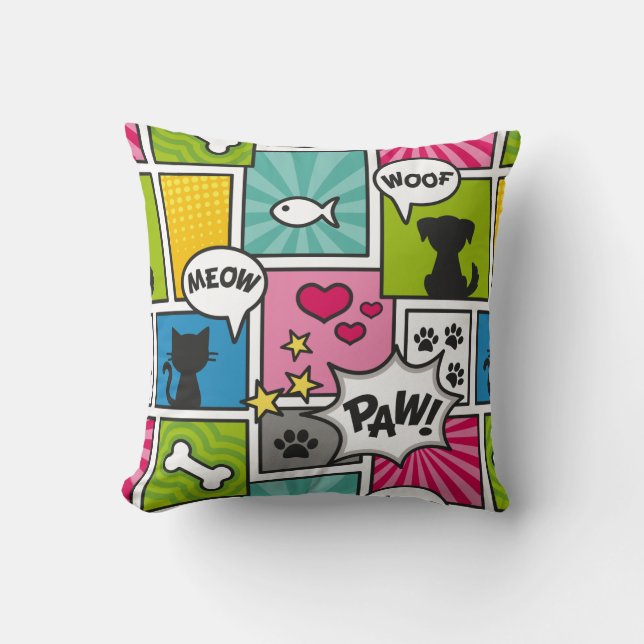 Coussin Motif d'animal familier de style de bande dessinée (Recto)