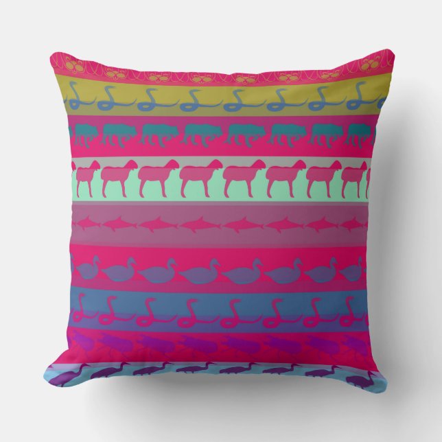 Coussin Motif d'animaux colorés rétro (Recto)