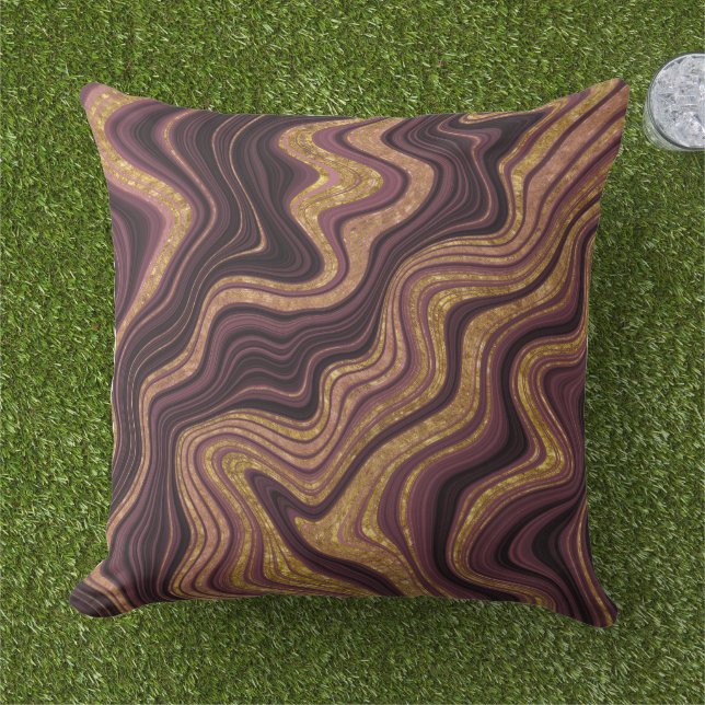 Coussin Motif d'apparence de marbre noir et or bordeaux (Herbe)
