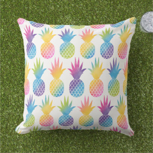 Coussin Motif d'aquarelle arc-en-ciel d'ananas tropical
