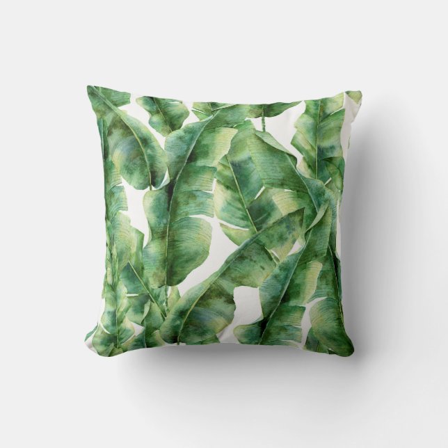 Coussin Motif d'aquarelle avec feuilles de bananier. Main  (Recto)
