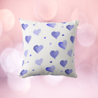 Coussin Motif d'aquarelle bleu coeur