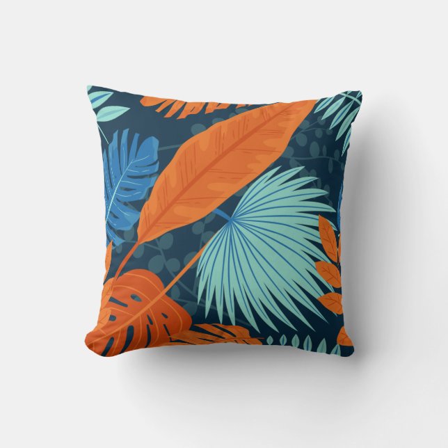 Coussin Motif d'aquarelle bleu marine gris orange (Recto)