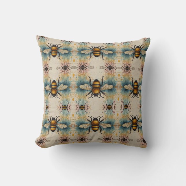 Coussin Motif d'aquarelle d'abeille dynamique (Recto)