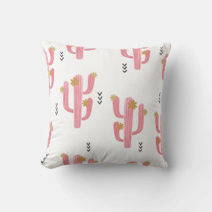 Coussin Motif d'aquarelle de cactus rose vintage