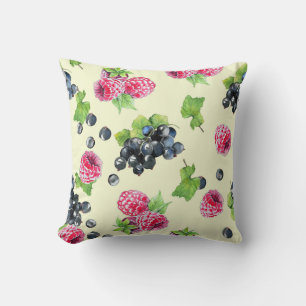 Coussin Motif d'aquarelle de framboise, curry