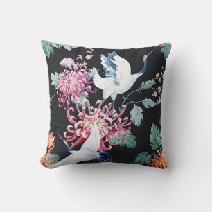Coussin Motif d'aquarelle de la grue rouge Chrysanthemum
