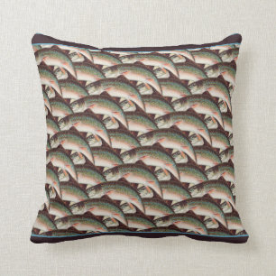 Coussin motif d'aquarelle de truite vintage