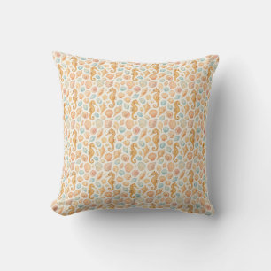Coussin Motif d'aquarelle des coquillages et des hippocamp