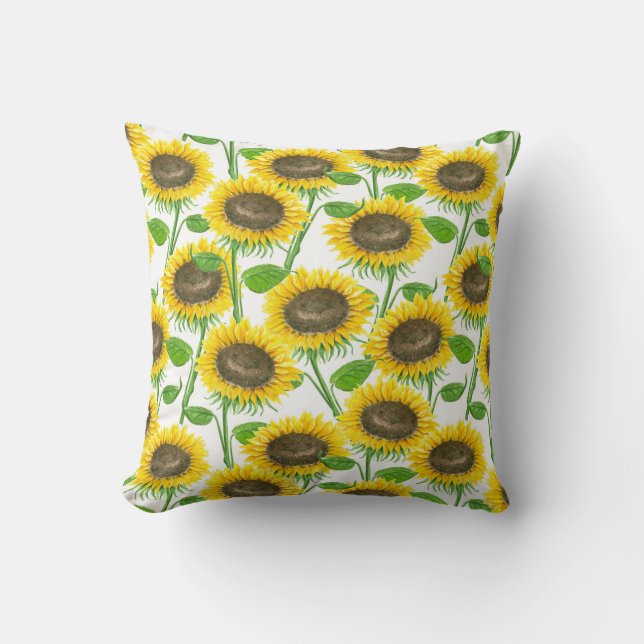 Coussin Motif d'aquarelle des tournesols (Recto)