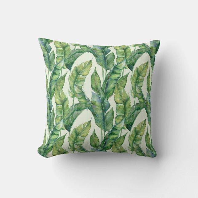 Coussin Motif d'aquarelle Feuille à la banane verte (Recto)
