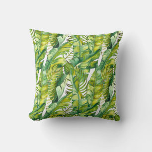 Coussin Motif d'aquarelle Feuille de banane tropicale
